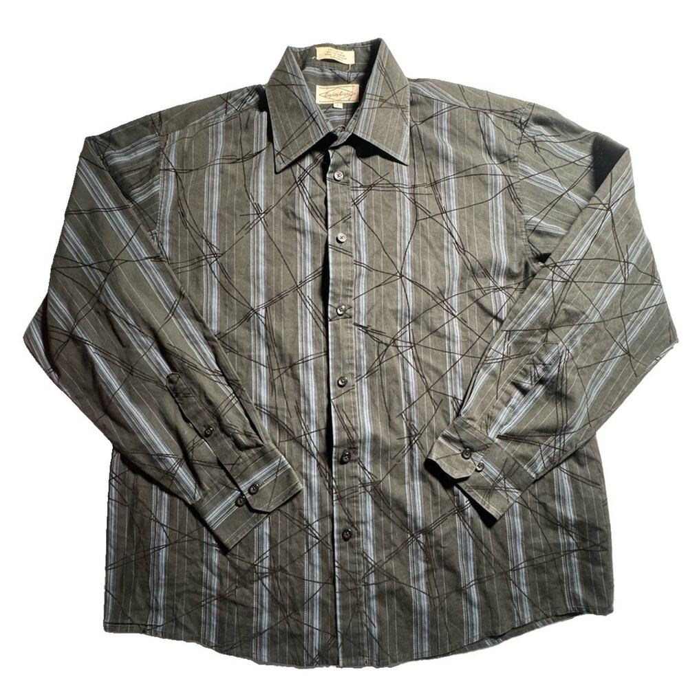 Eighty Eight Men’s Large Black Blue Stripe Abstract Long Sleeve Button Up Shirt